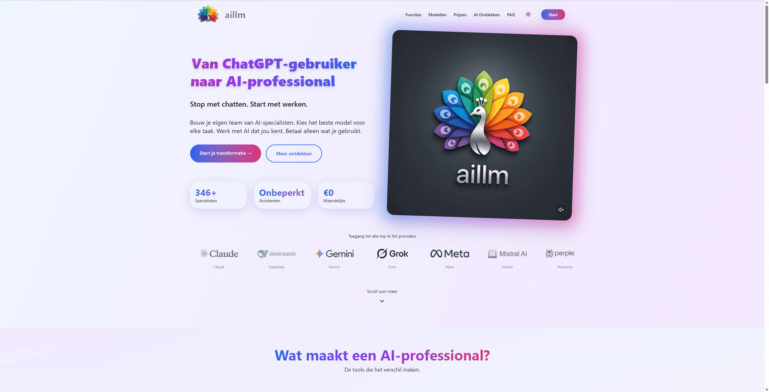 Screenshot van aillm.nl